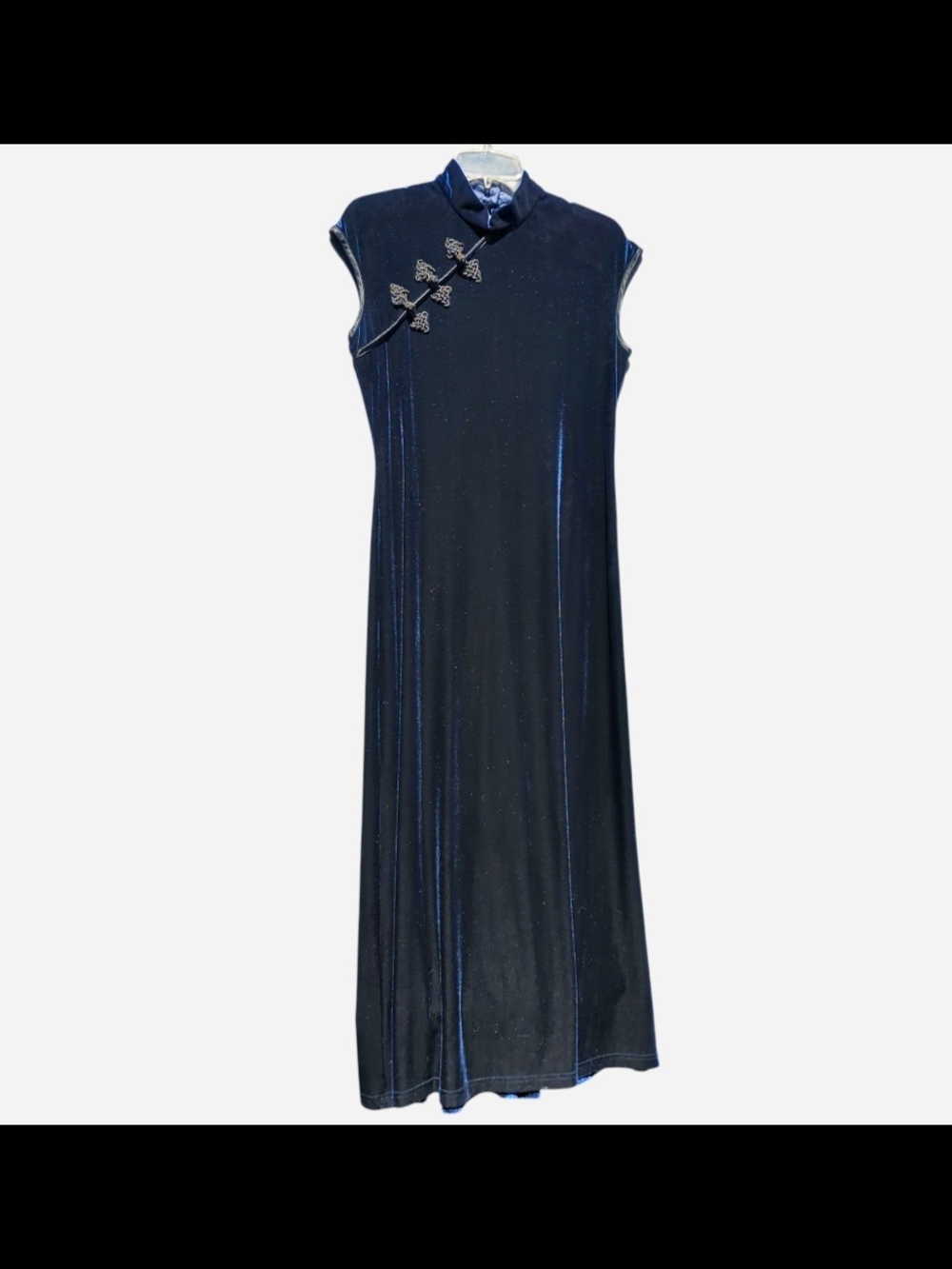 Ronni Nicole Navy Cheongsam-Style Maxi Dress